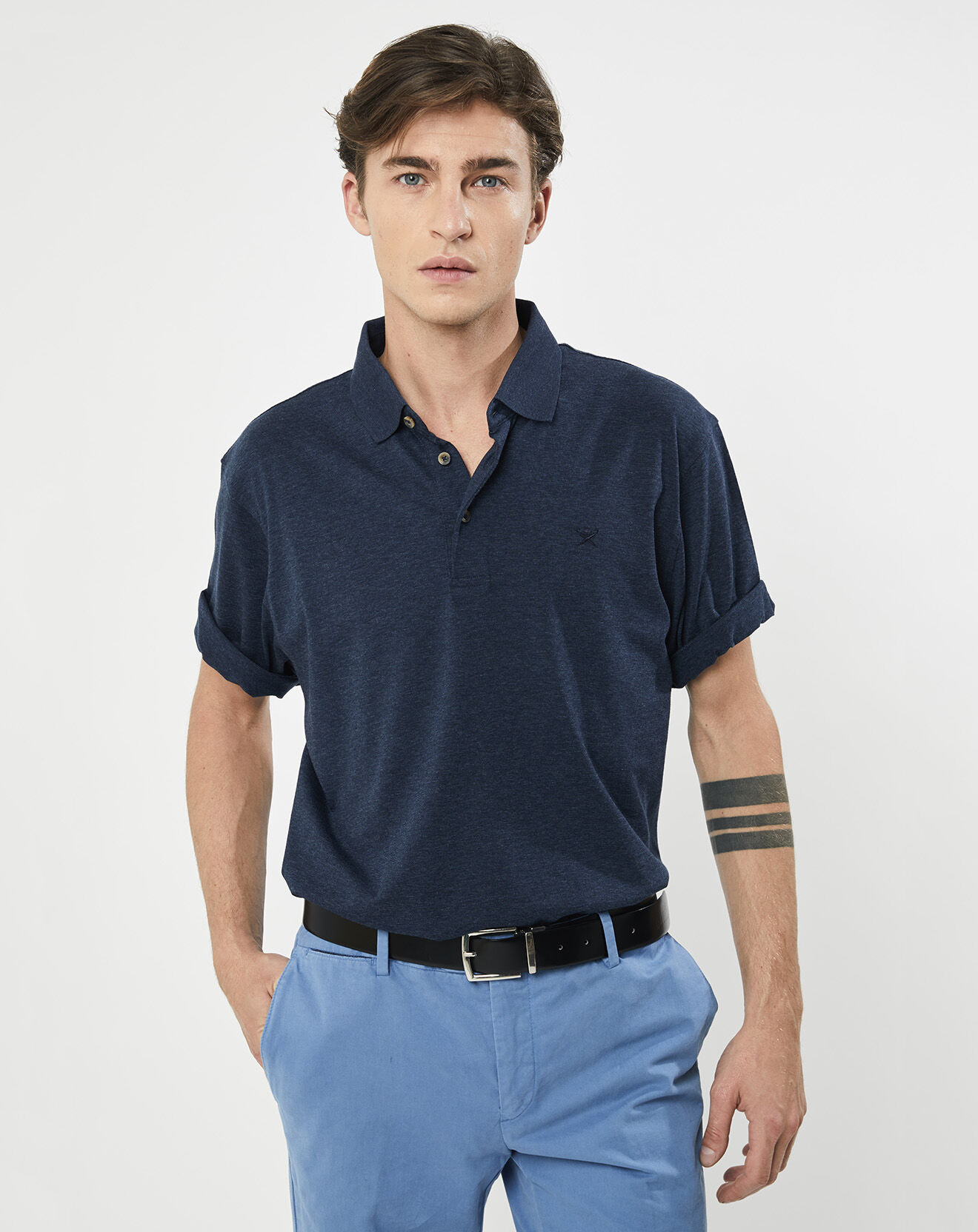 Hackett London Polo chiné mercerisé Classic Fit bleu