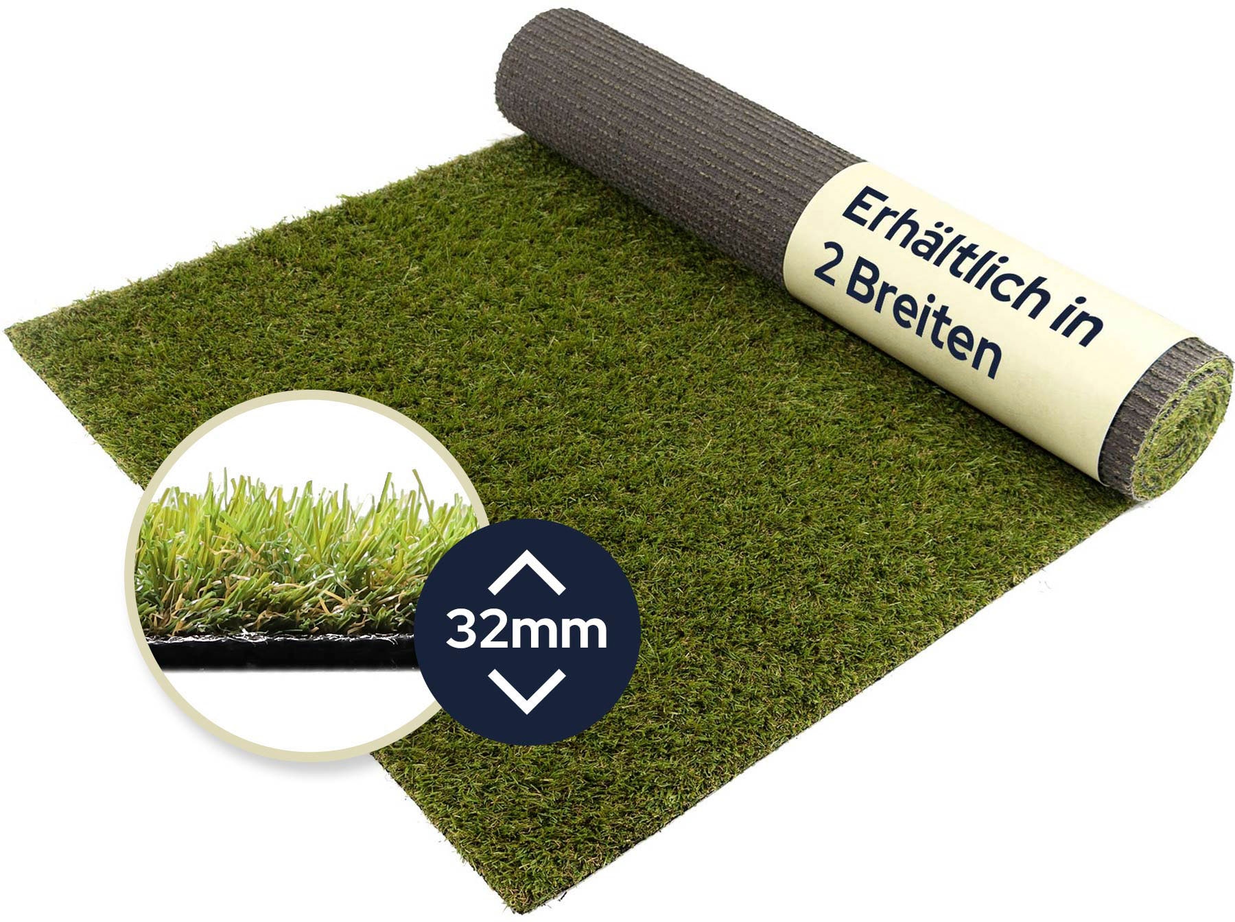 Primaflor-Ideen in Textil Kunstrasen »Kunstrasen KORSIKA« rechteckig 32 mm Höhe natürliche Optik, mit Drainagefunktion, für Balkon, Terrasse & Garten