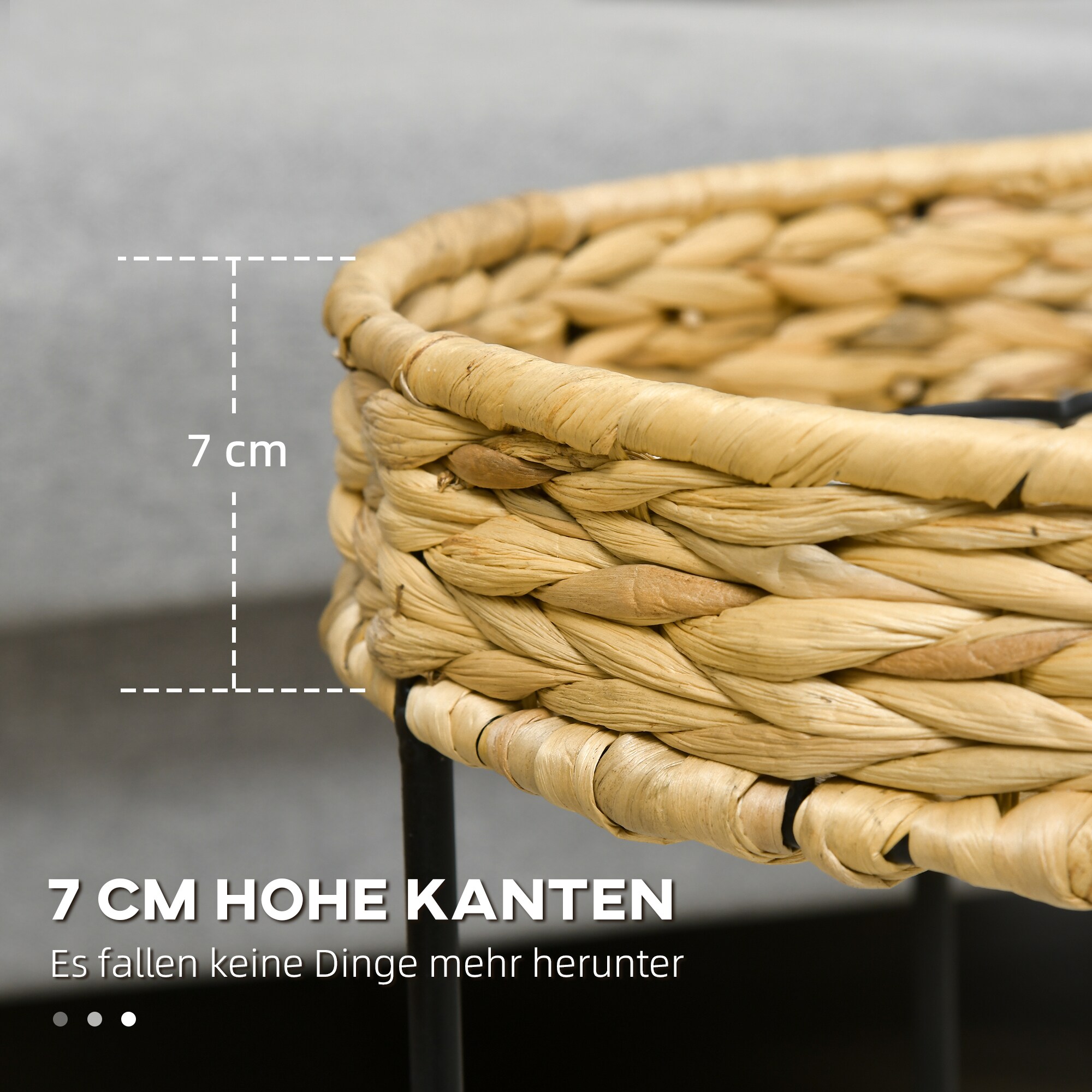 HOMCOM Couchtisch mit handgeflochtene Wasserhyazinthen-Tischplatte schwarz, natur Ø45 x 46H cm