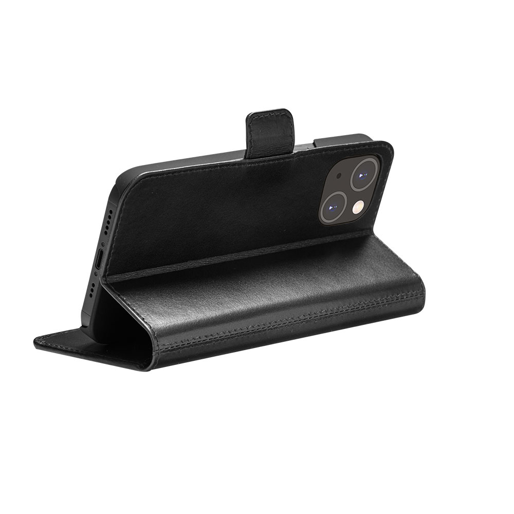 iPhone 14 Echtleder Wallet Case Tasche mit RFID Schutz Copenhagen (CS61GTBL1572) - Schwarz