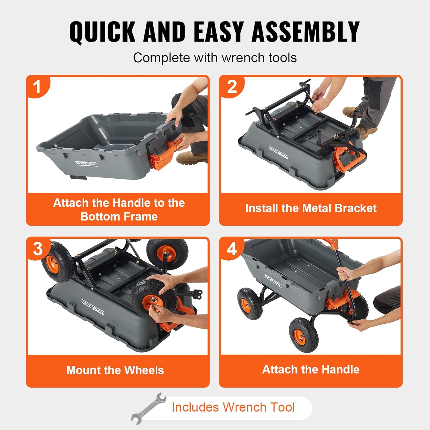 VEVOR Chariot à Benne basculante, capacité de Charge 363 kg​, Chariot de Jardin en polyéthylène Robuste avec Cadre en Acier, poignée Convertible 2 en 1, Roues 255 mm, brouette Utilitaire pour pelouse : Commerce, Industrie et Science