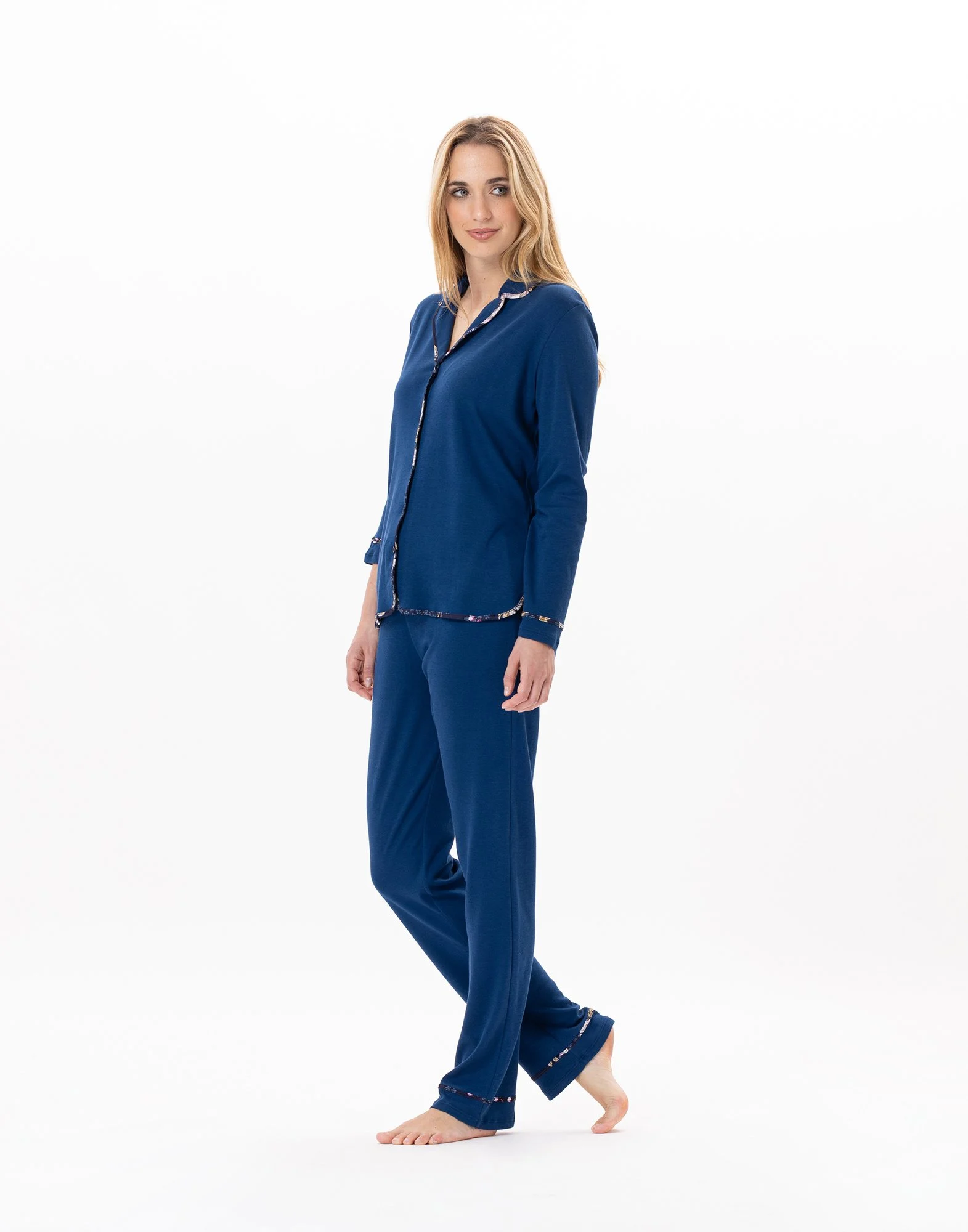 GLORIA 806 - Pyjama boutonné en coton | Bleu