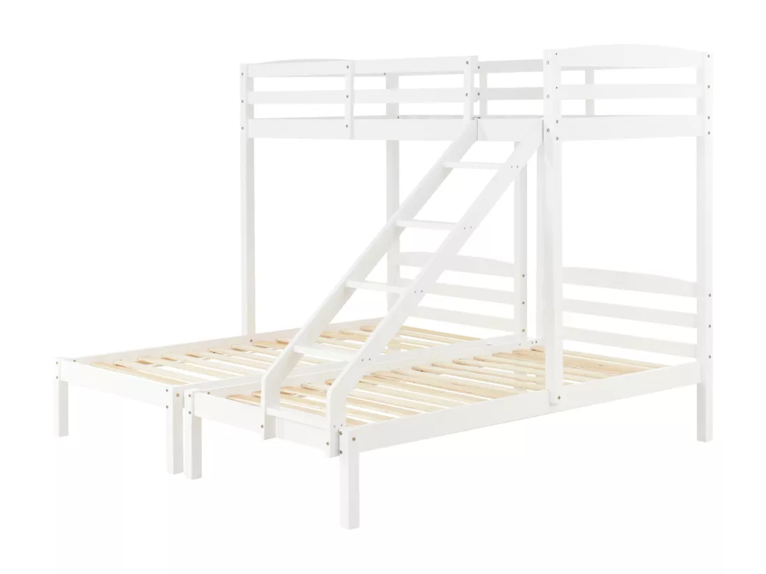 Lit superposé 90 x 200cm Lit triple - avec échelle latérale, sommier à lattes en pin, pour 3 personnes - Blanc