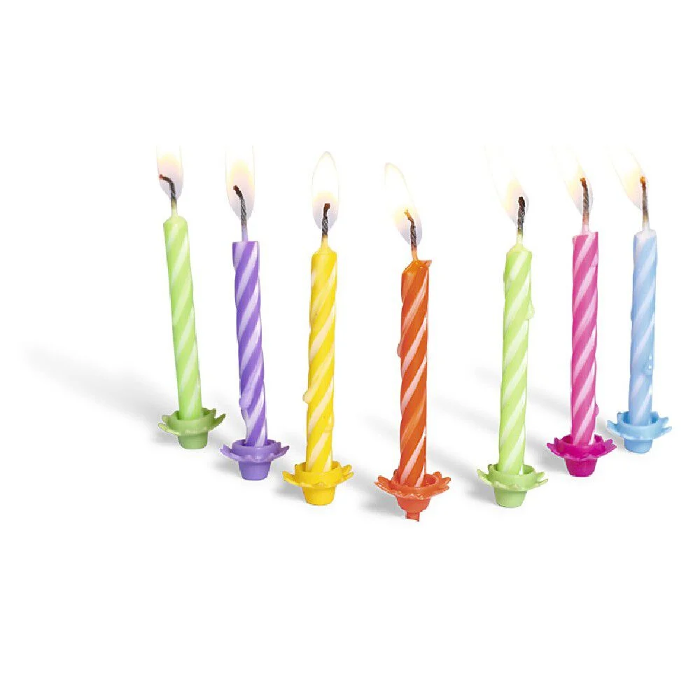 Bougies d'anniversaire multicolore x 24 et ses 12 supports