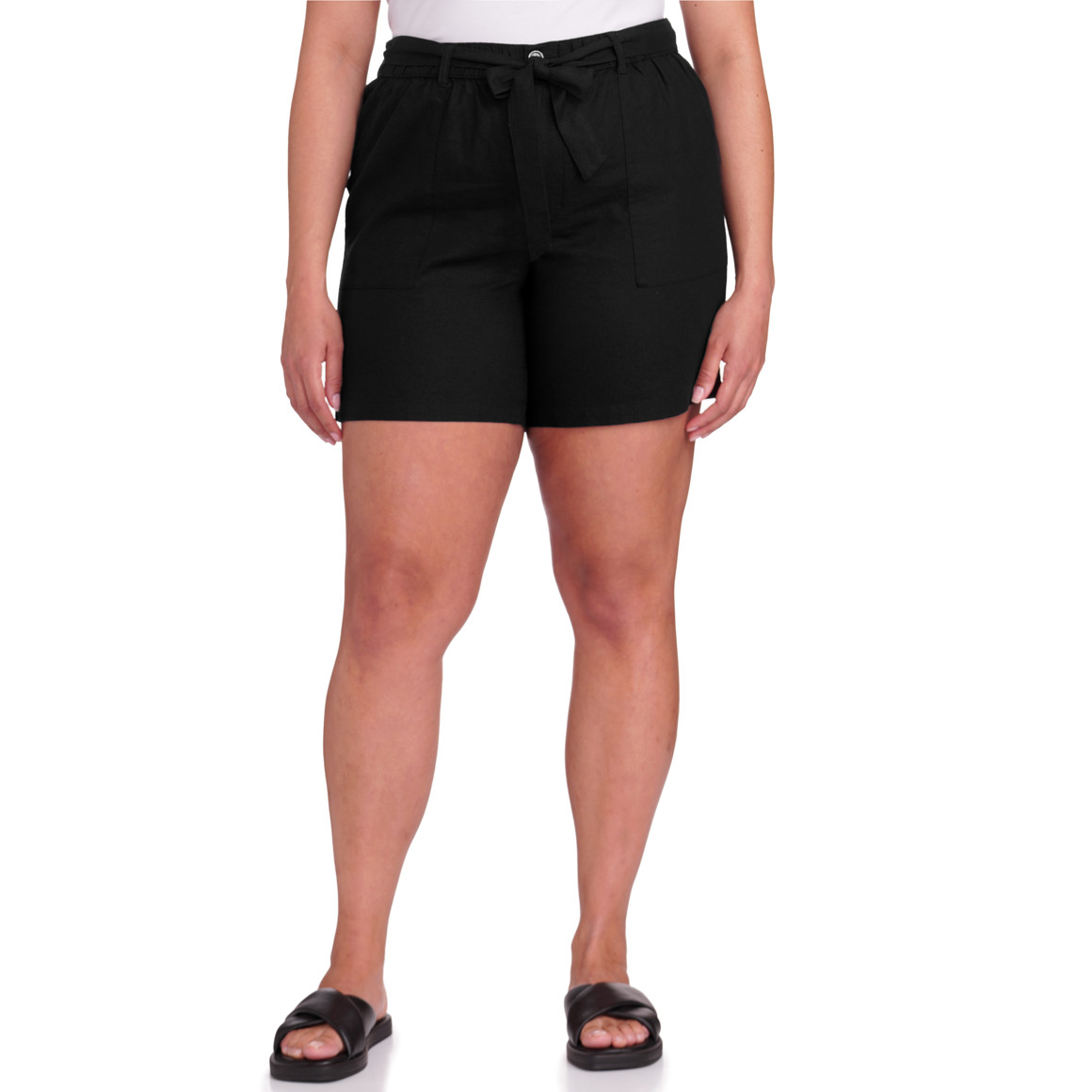 Gina Benotti Damen Leinen-Shorts in unifarben schwarz