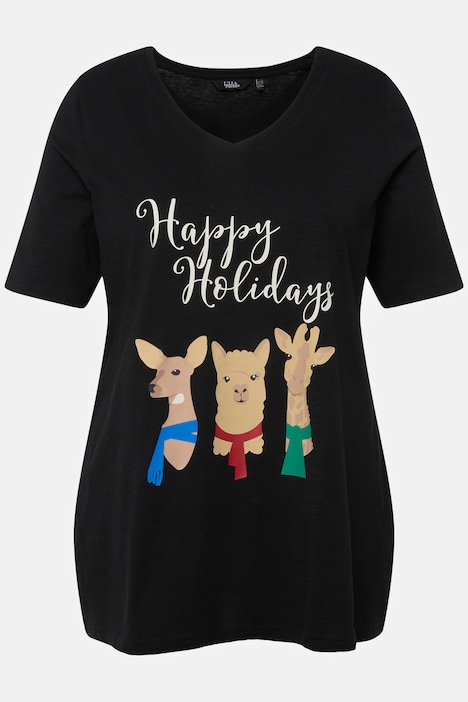 Weihnachts-Shirt, Tiere, A-Linie, V-Ausschnitt, Halbarm