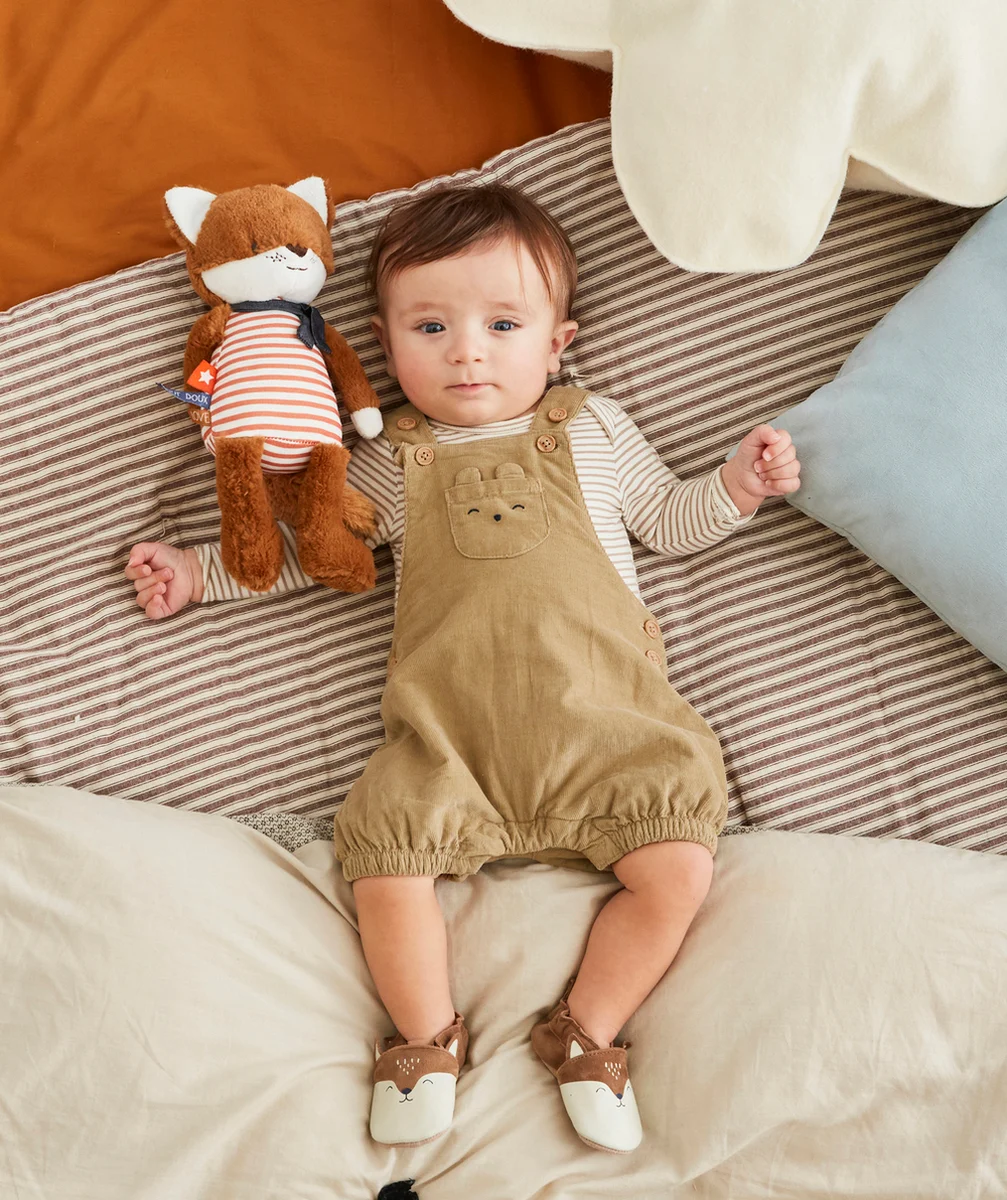 COMBISHORT BÉBÉ EN VELOURS CÔTELÉ MARRON