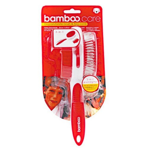 Escova de bambu 3 em 1 para cães, vermelha