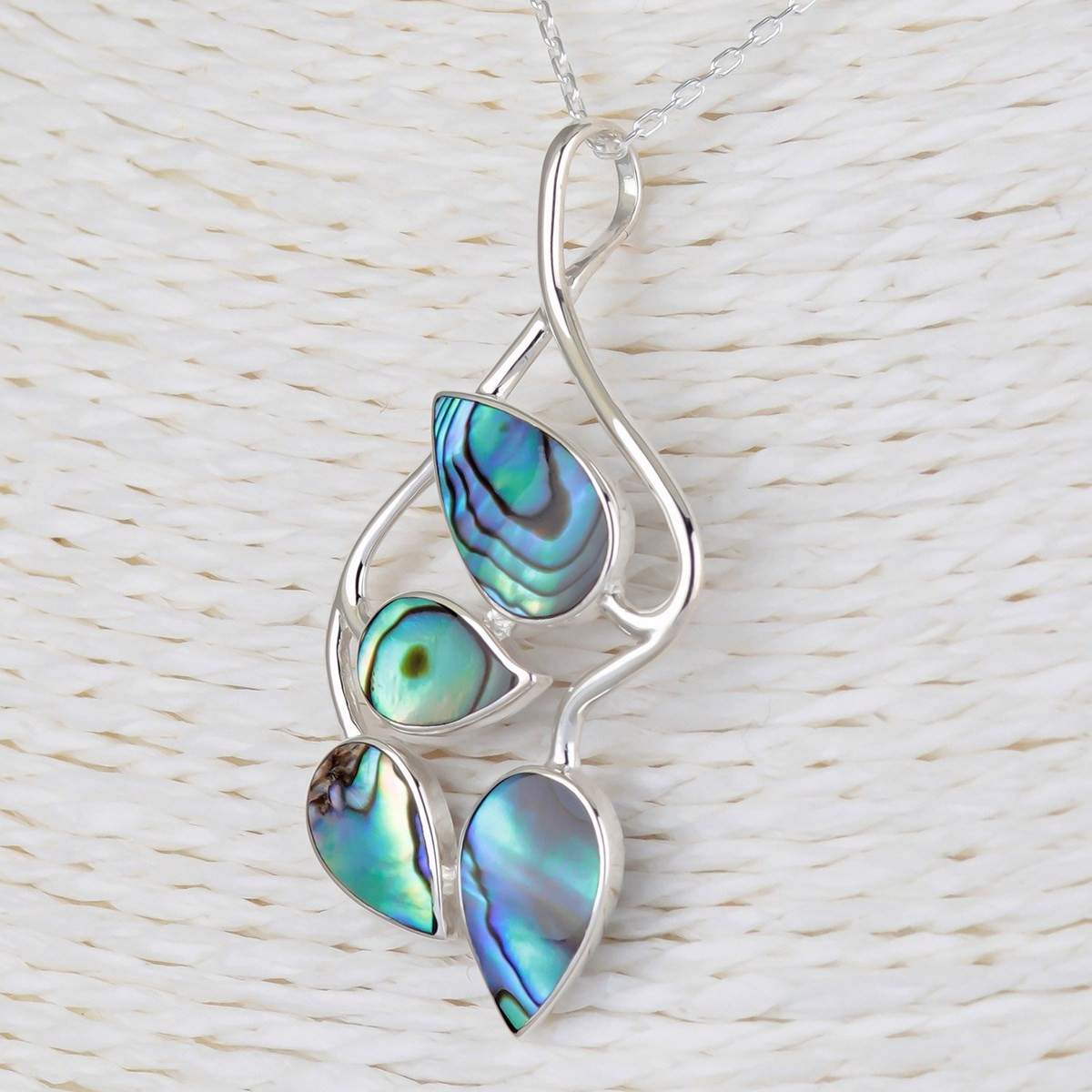 Pendentif Nacre abalone forme feuillage et argent 925-000