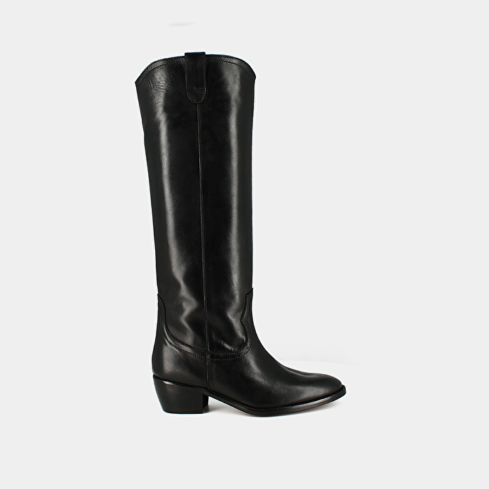 Bottes hautes à bouts pointus  en cuir noir