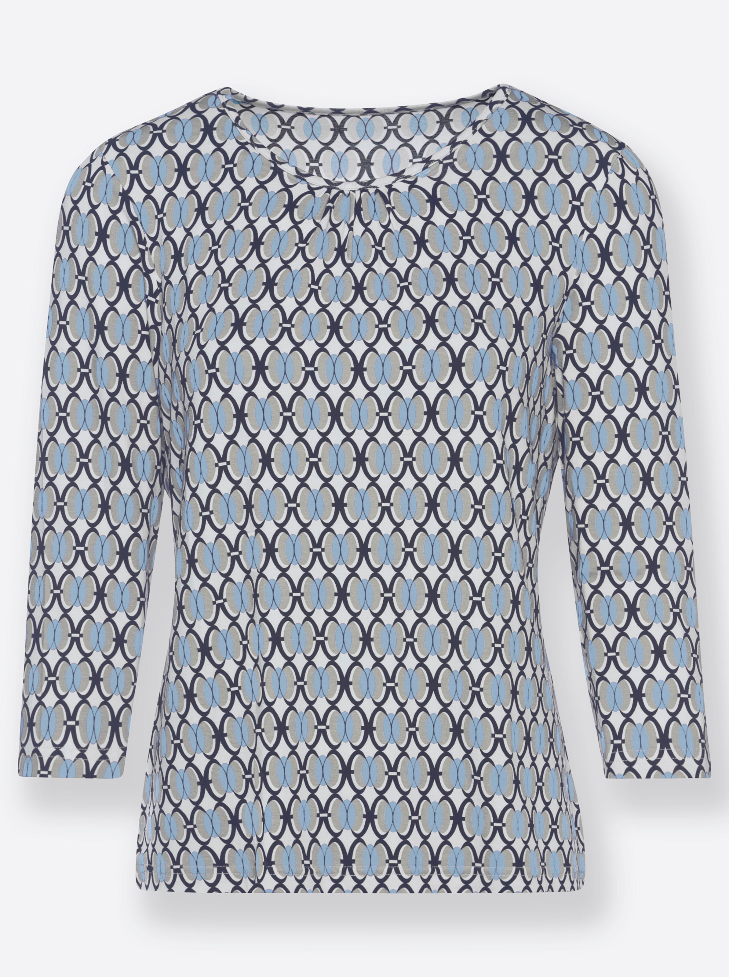Kurzarmshirt in ecru-eisblau-bedruckt