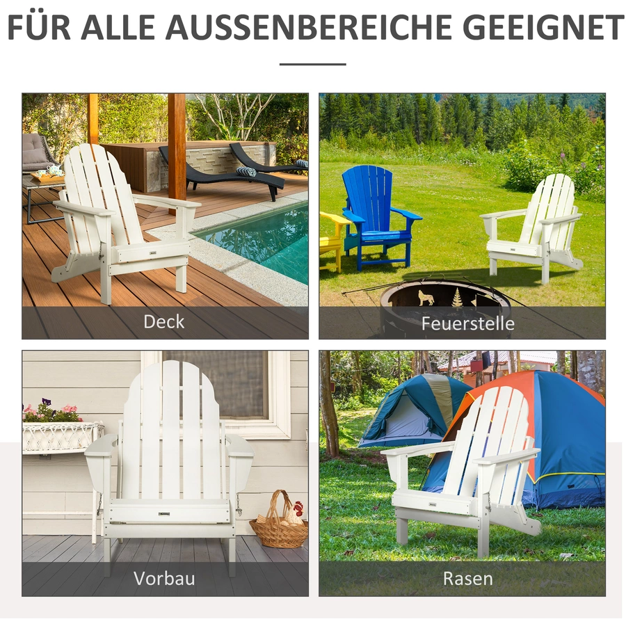 Outsunny Gartenstuhl mit tiefem Sitz weiß