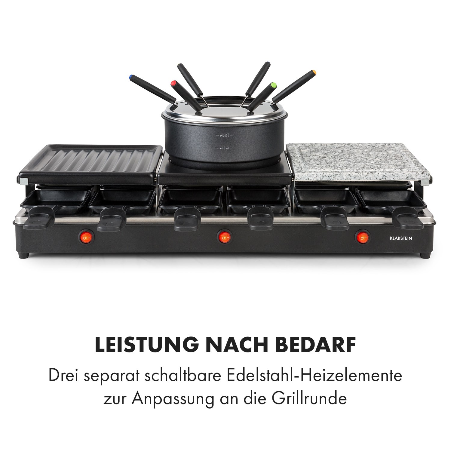 Fonduelette XL 3-in-1 Raclettegrill Fondue Naturstein 1650W 12 Pers