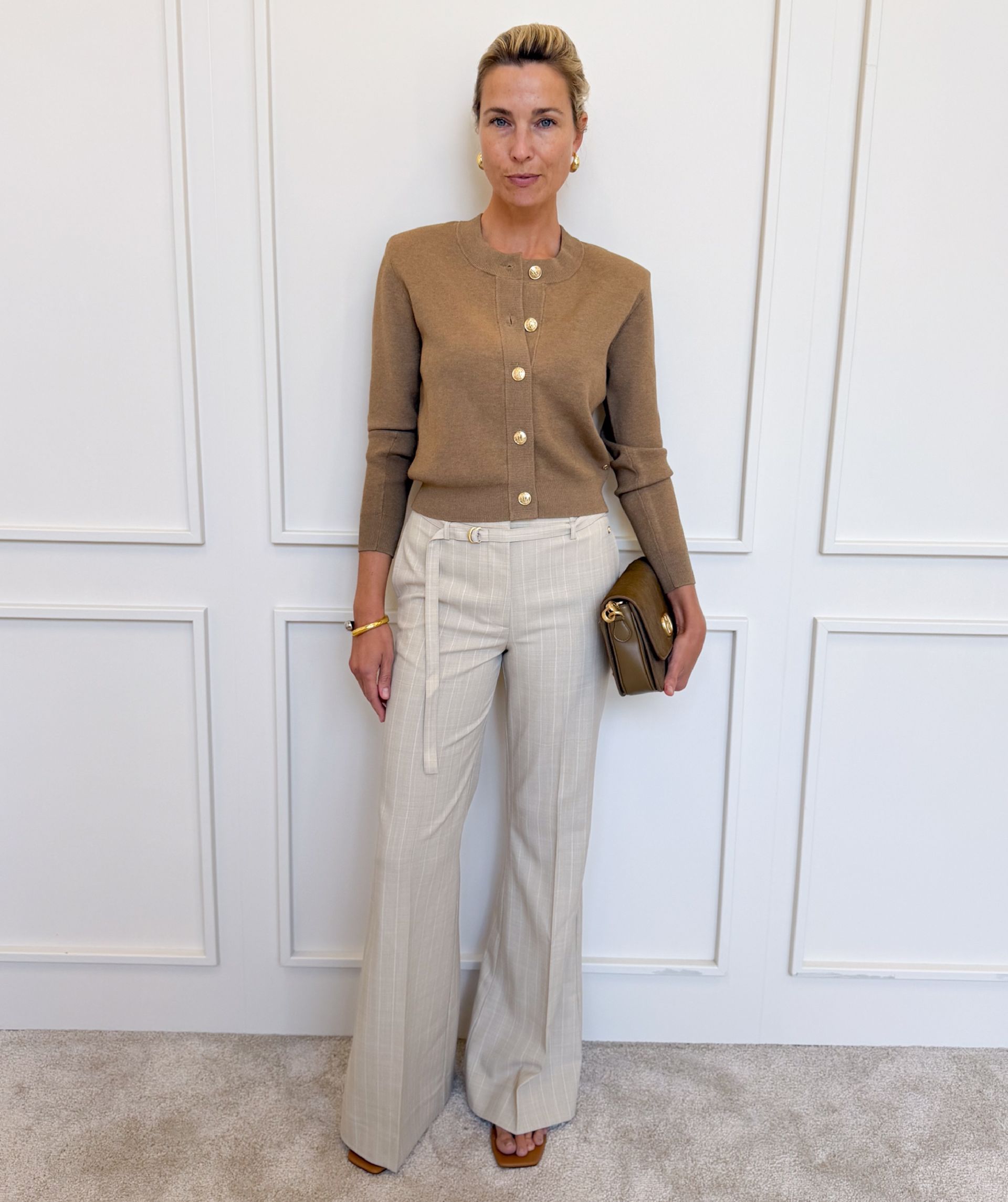 JV-KORA mid rise flared pantalon met krijtstreep - soft stone melange