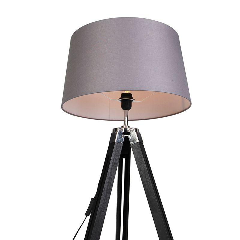 Vloerlamp Tripod zwart met kap 45cm linnen donker grijs