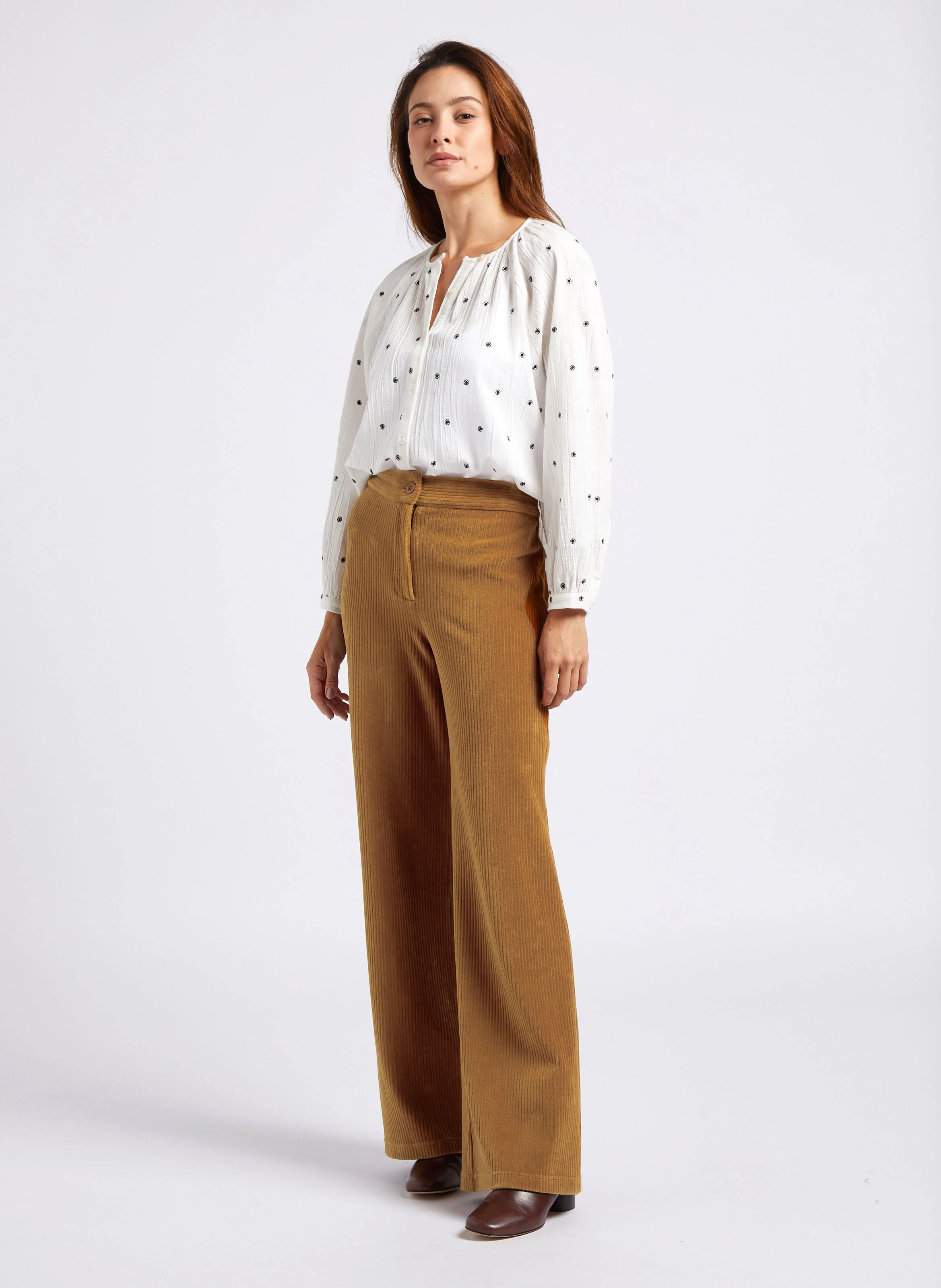 Pantalon flare en coton mélangé | Marron