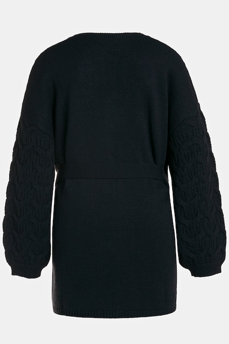 Strickjacke, Zopfmuster, Oversized, Bindegürtel