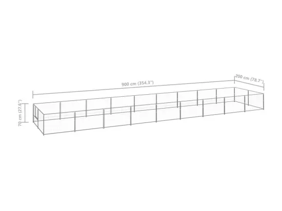 Chenil extérieur cage enclos argenté 900 x 200 x 70 cm 02_0000245