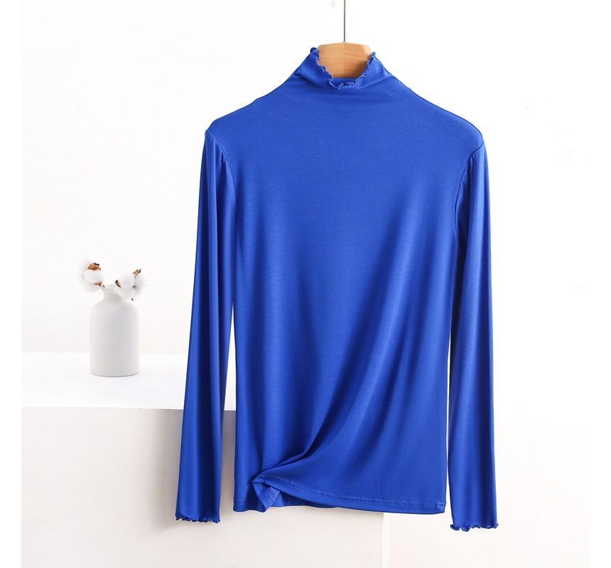 Featherbright - T-shirt met lange mouwen en hoge hals en effen sla-rand