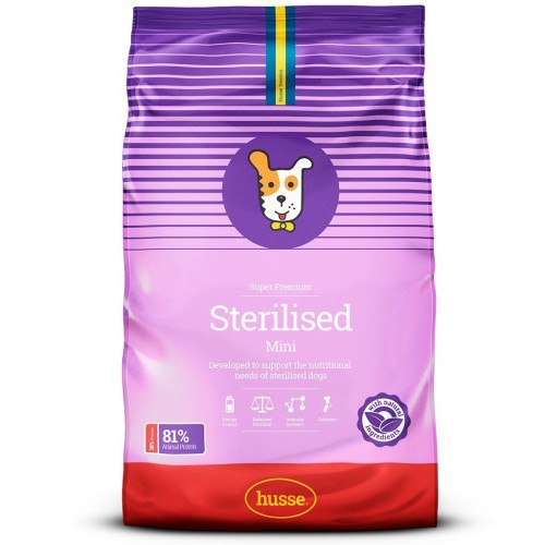 Ração esterilizada para cães miniatura Husse, sabor frango.