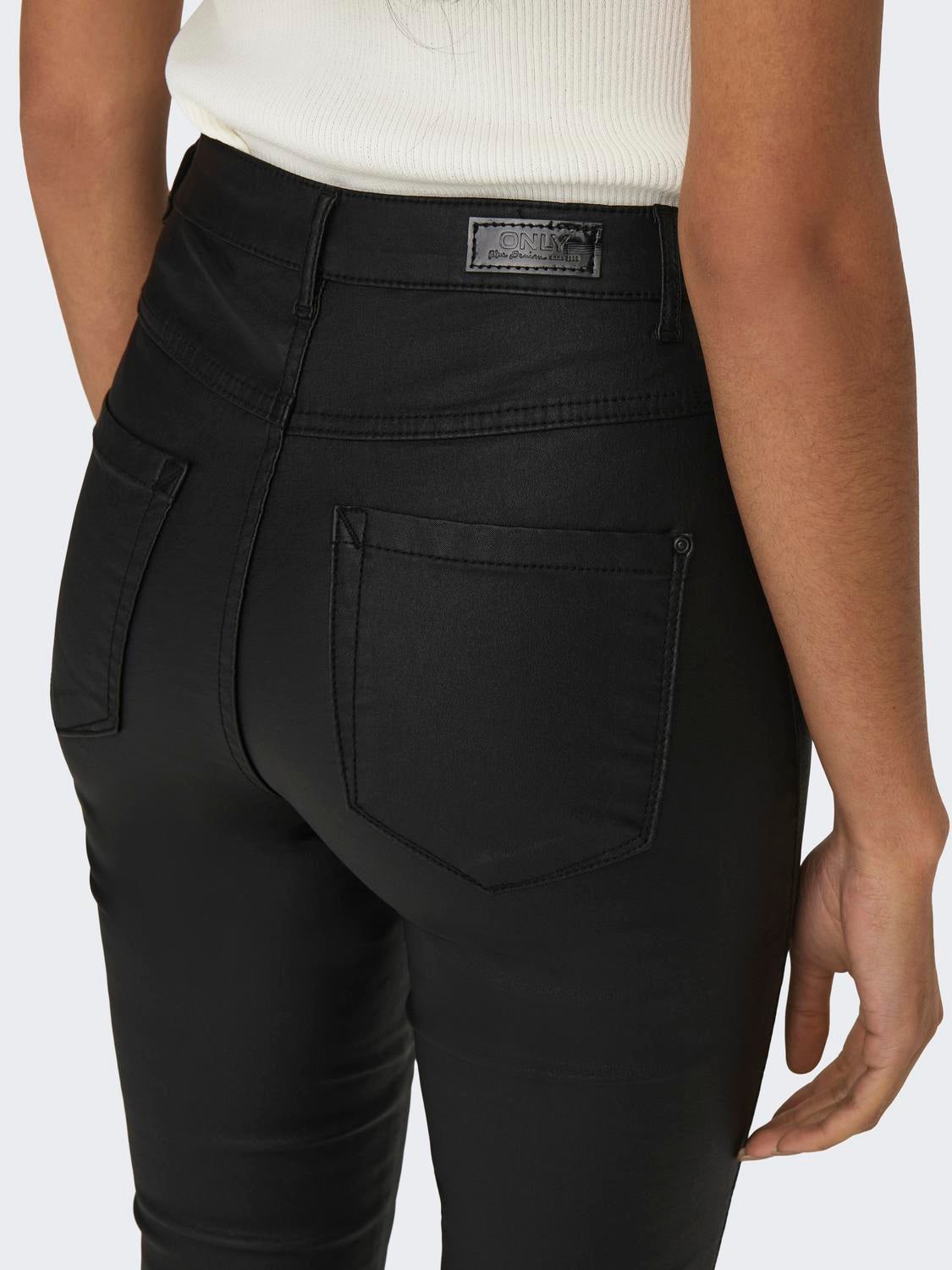 ONLROYAL Hohe Taille Skinny Fit Hose in Lederoptik Black