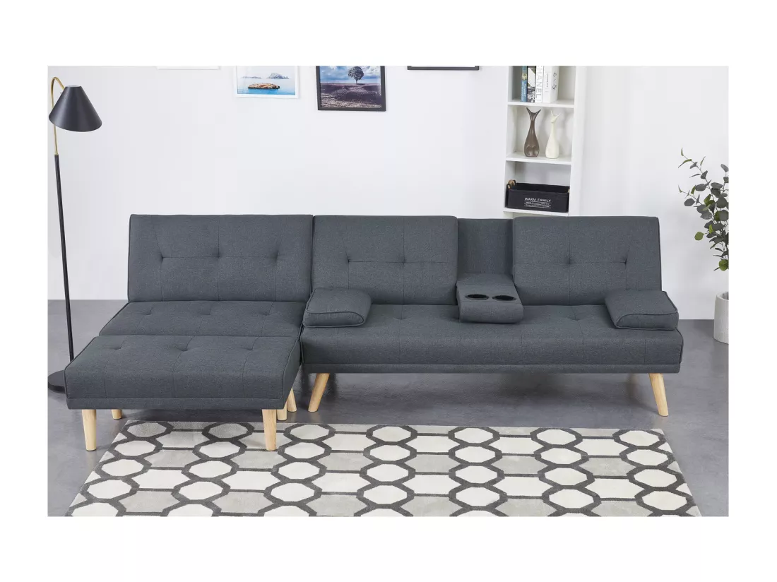 Canapé scandinave convertible et modulable 5 places en tissu gris STOCKHOLM