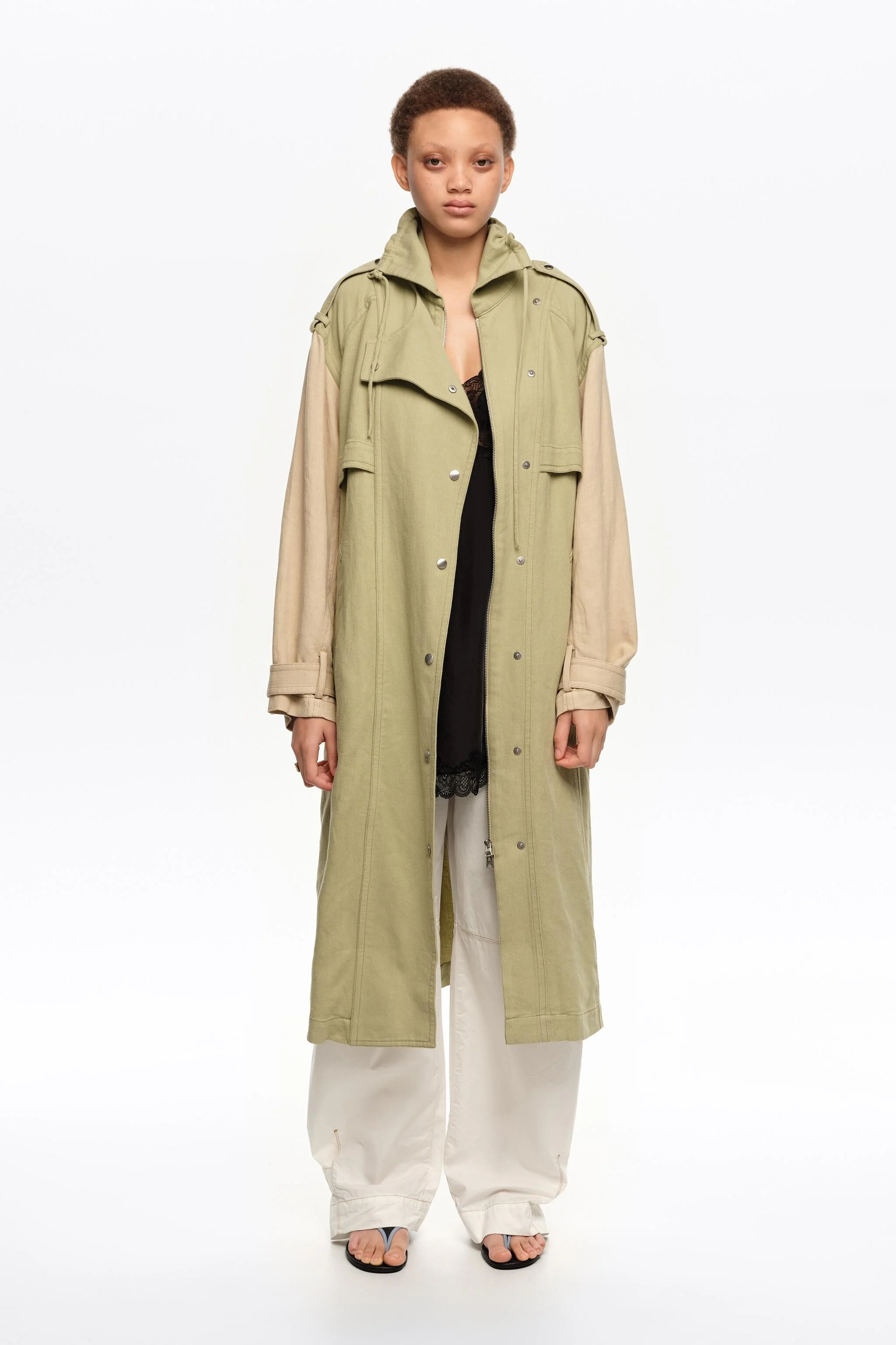 Trench coat maxi bicolor verde claro