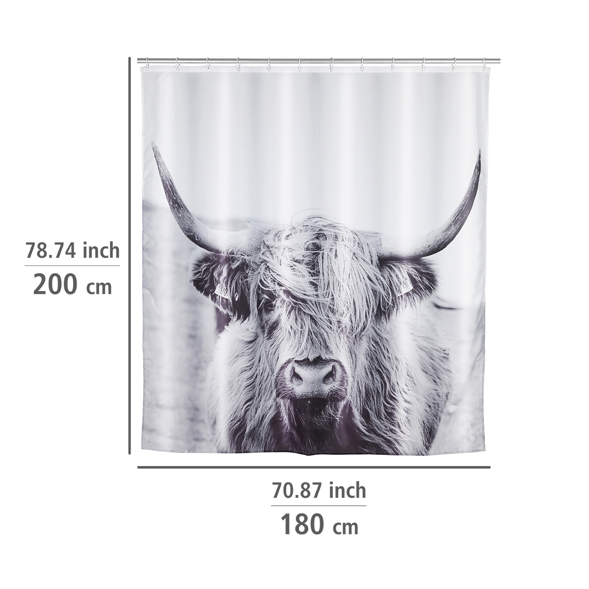Wenko douchegordijn 180x200cm Yak inclusief ringen