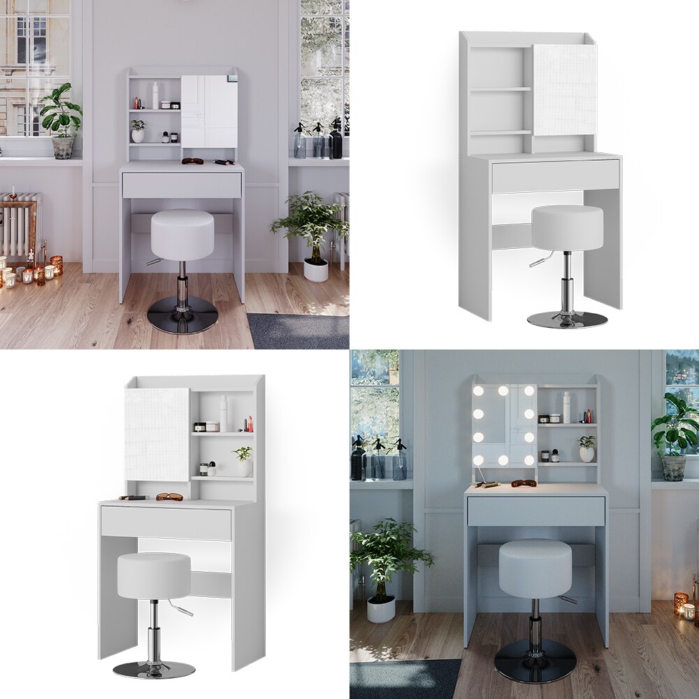 Vicco Schminktisch Frisiertisch Frisierkommode Laura Weiß Hocker 70x136 cm Spiegelschrank modern Schlafzimmer Kommode Schminkspiegel Schrank Schublade Kosmetiktisch Make-Up-Tisch