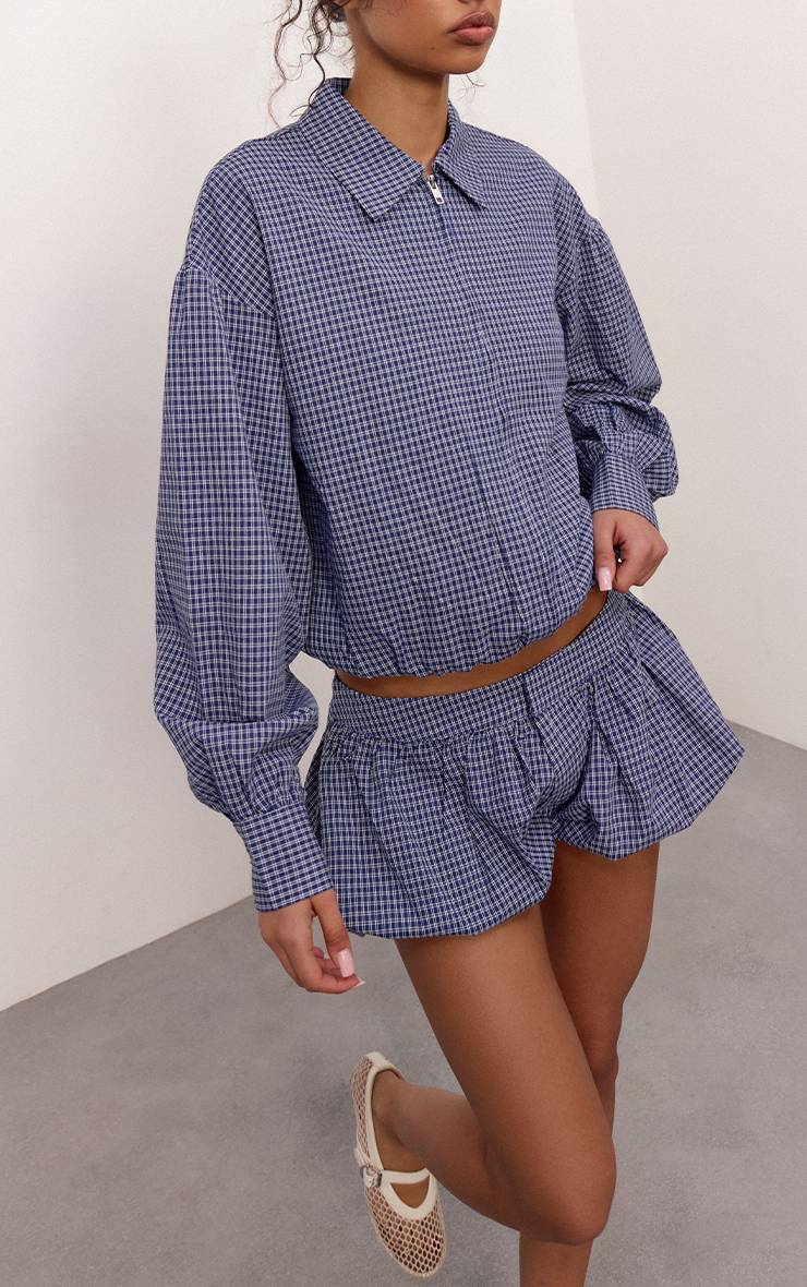 Bleu Marine Short Bouffant Texturé En Tissu Tissé