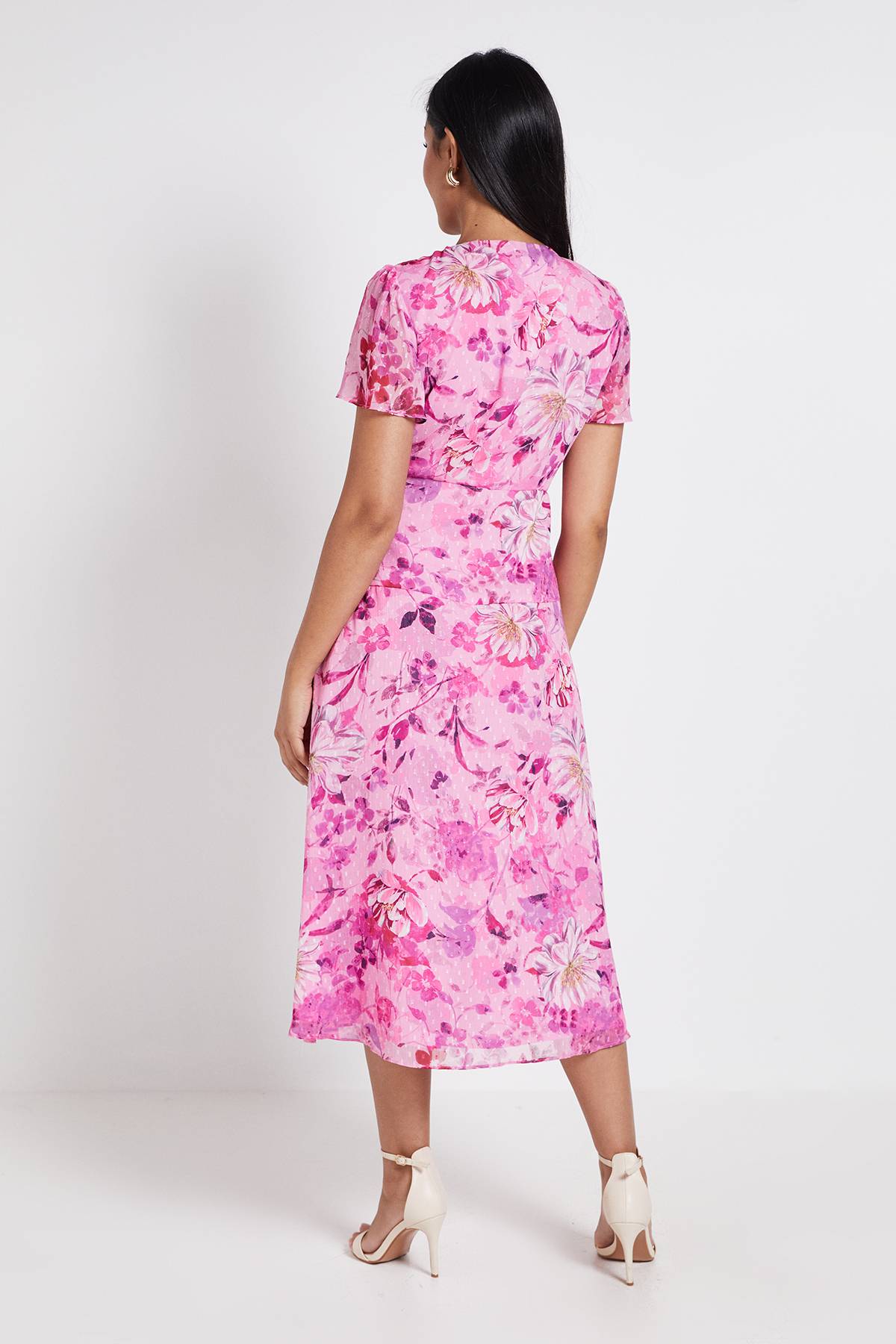 Wallis Robe Midi Petite À Motif Floral Dobby Avec Nœud Devant