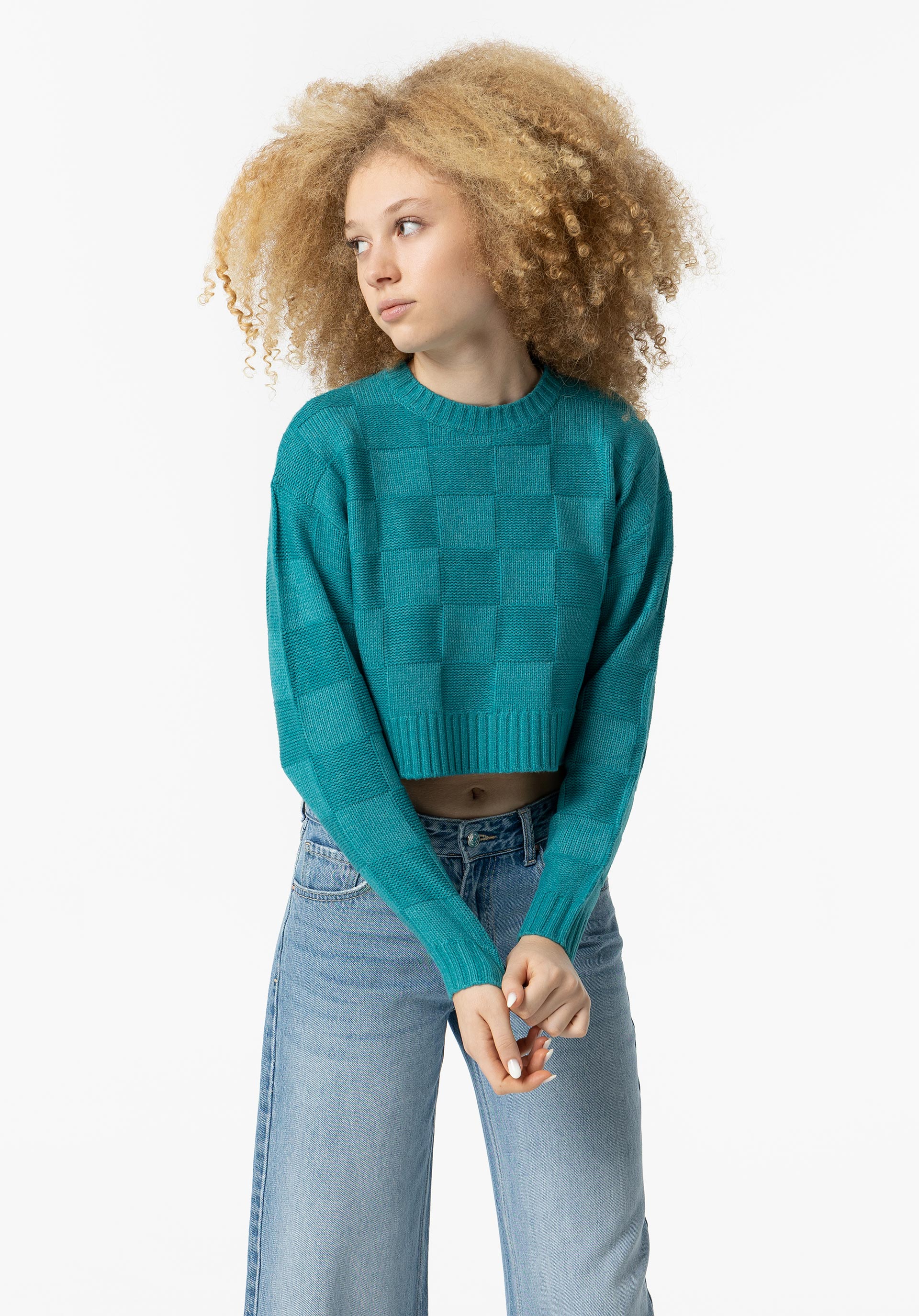 Camisola de Malha Efeito Quadrados