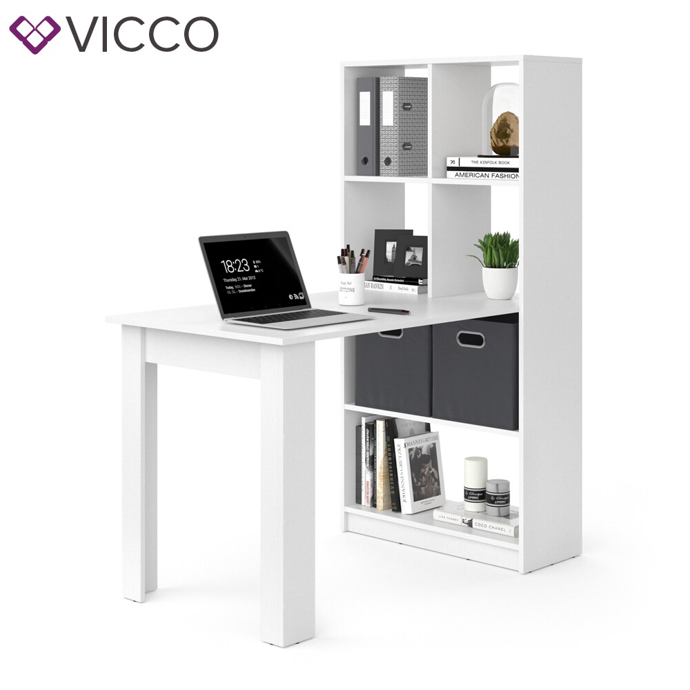 Vicco Schreibtisch Gael weiß Computertisch mit Ablage Regal Raumteiler Bürotisch