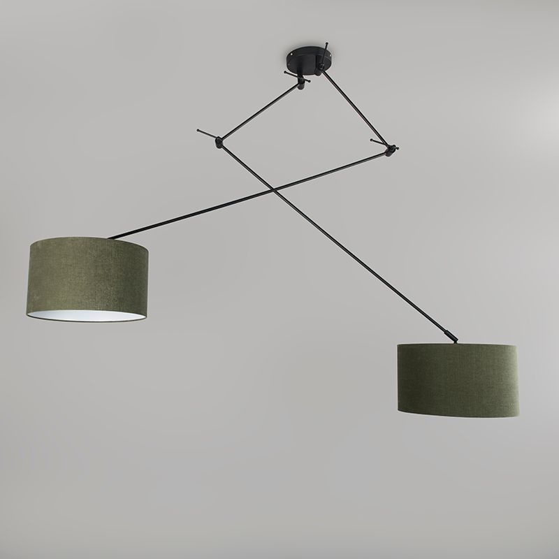 Hanglamp zwart met kap 35 cm groen verstelbaar 2-lichts - Blitz