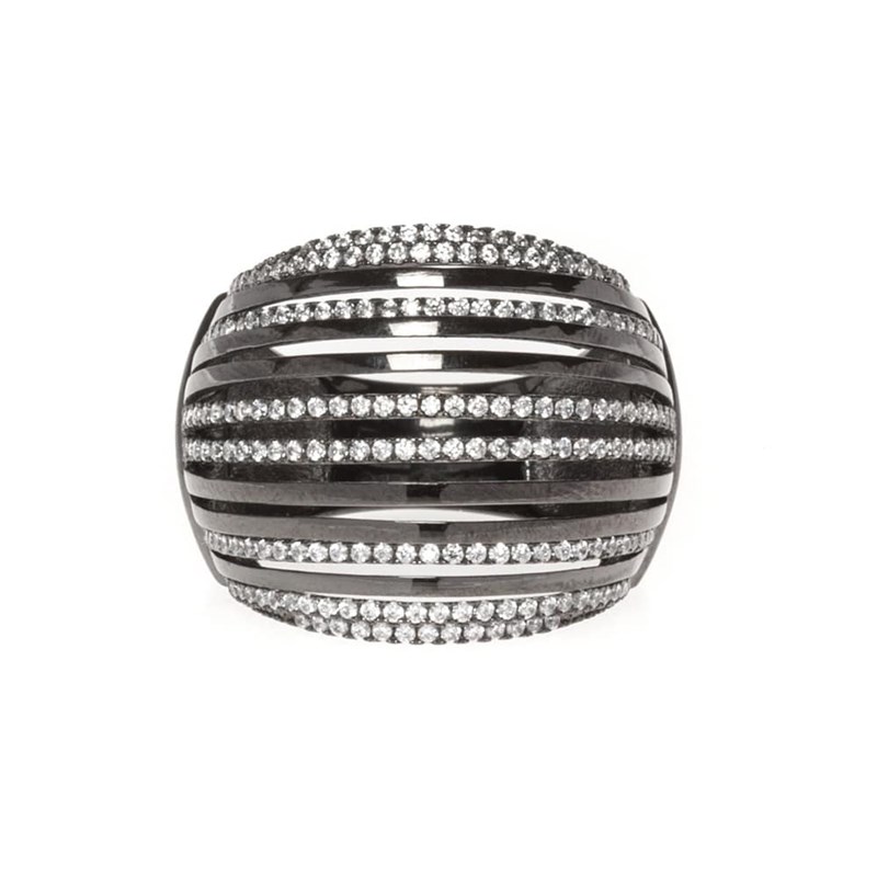 Bague Striée Multi-anneaux Noire