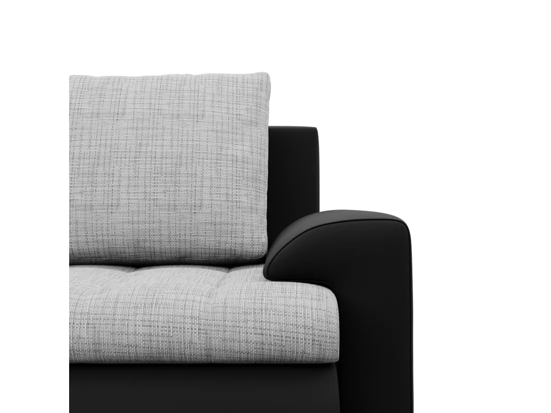 Canapé d'angle en U avec fonction sommeil, Ottoman, Gris + Noir