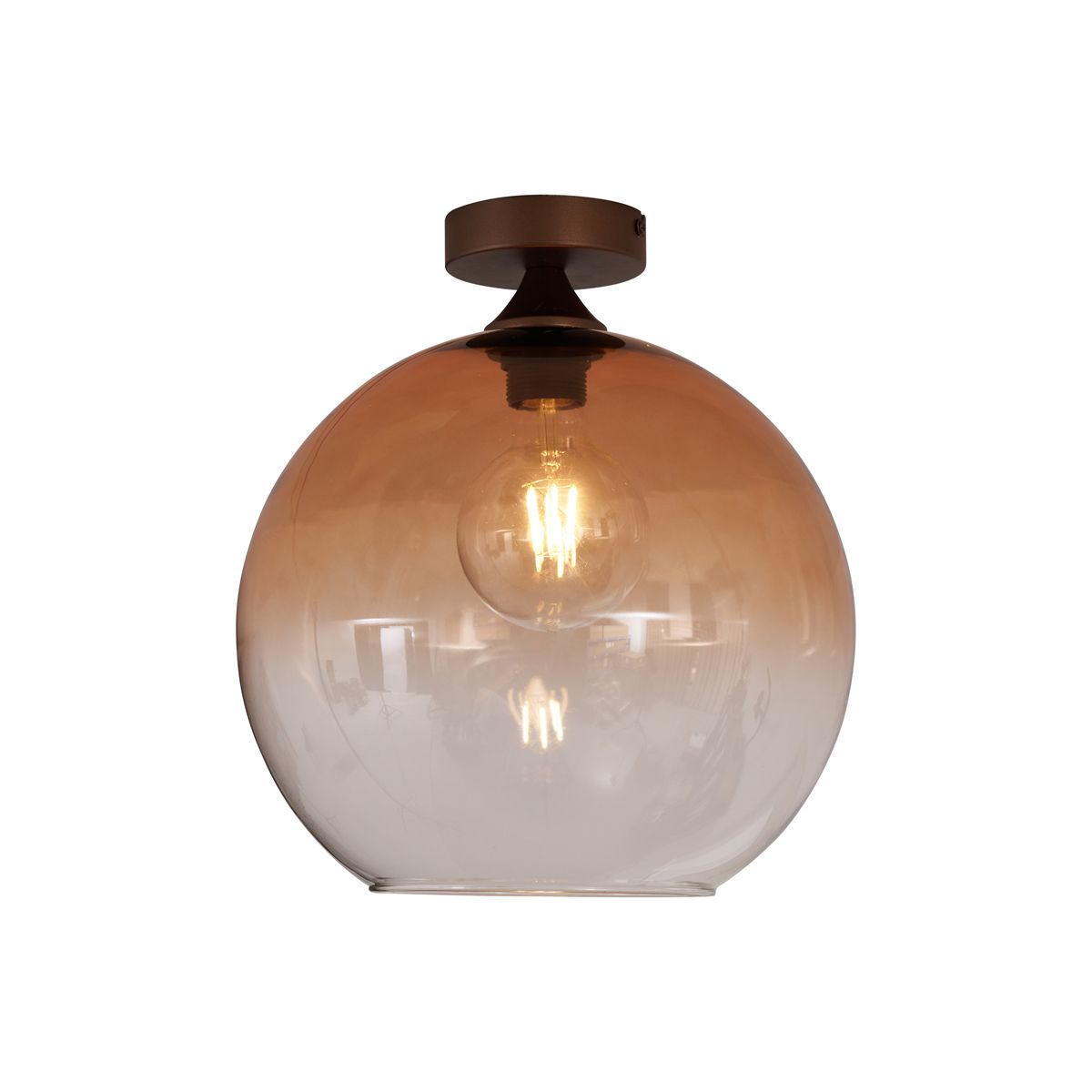 Art Deco plafondlamp donkerbrons met bruin glas - Sandra