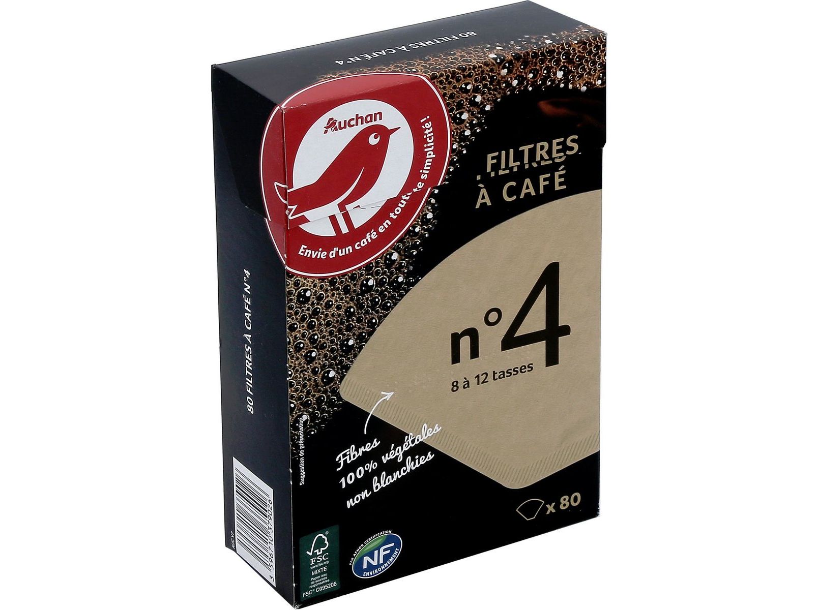FILTROS PARA CAFÉ N.4 AUCHAN 100% FIBRAS VEGETAIS PACK 80 UNIDADES