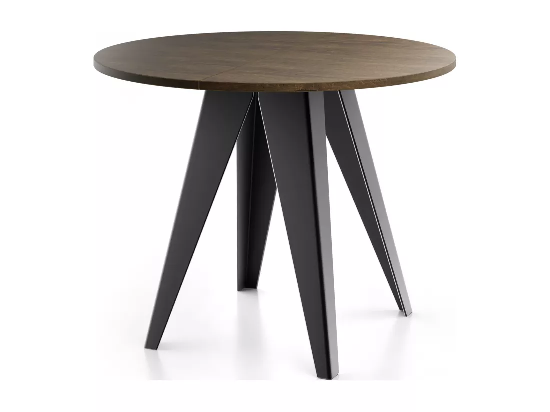 Table De Salle à Manger Ronde De Style Industriel - Moderne - Extensible De 100 Cm à 140 Cm - Pieds Métalliques Noirs - Compact Pour Petite Cuisine Ou Salon - Chêne