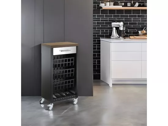 Desserte de cuisine, chariot de rangement - couleur Noir, Inox, Cerisier - 93*48*34 cm - KARA