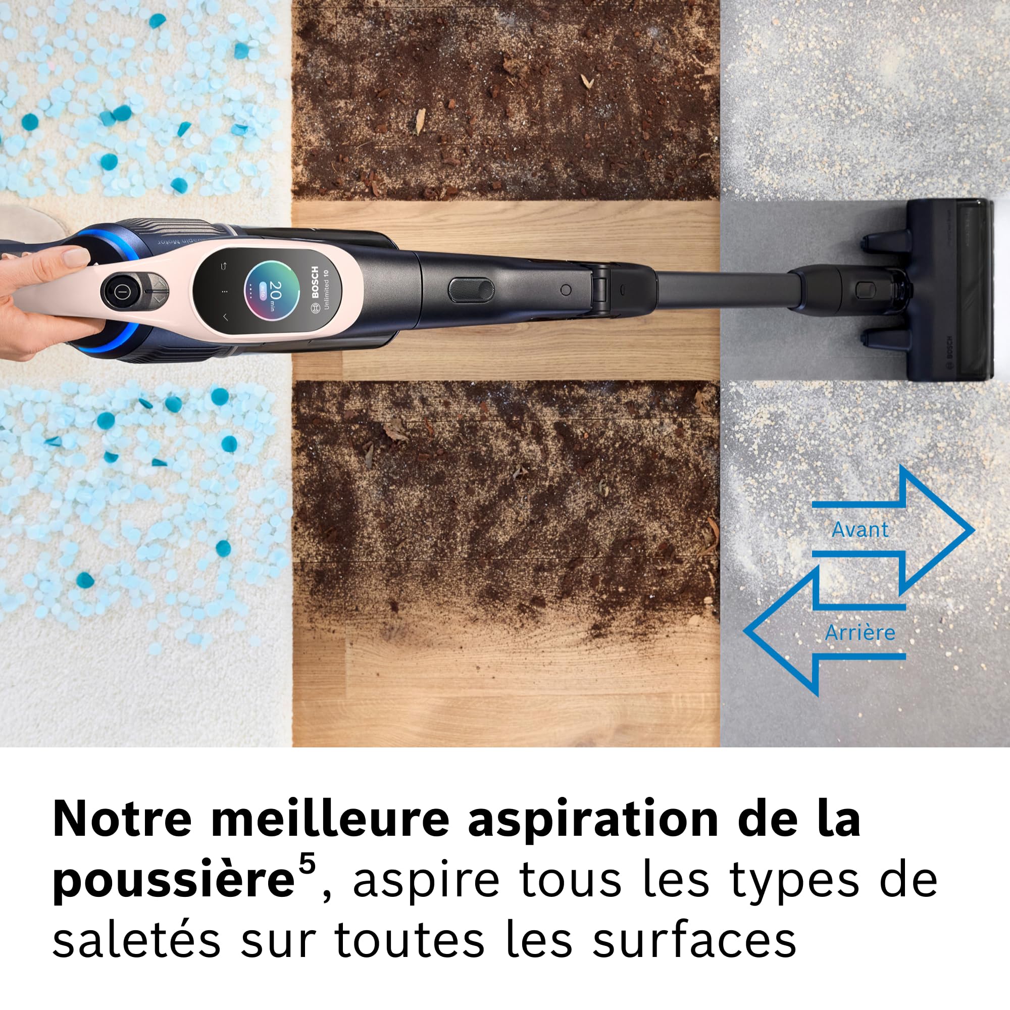 Bosch, aspirateur Balai sans Fil, Unlimited 10, Batterie 4.0 Ah, Technologie MicroClean, bac à poussière Facile à Vider, Tube Flexible, éclairage LED,