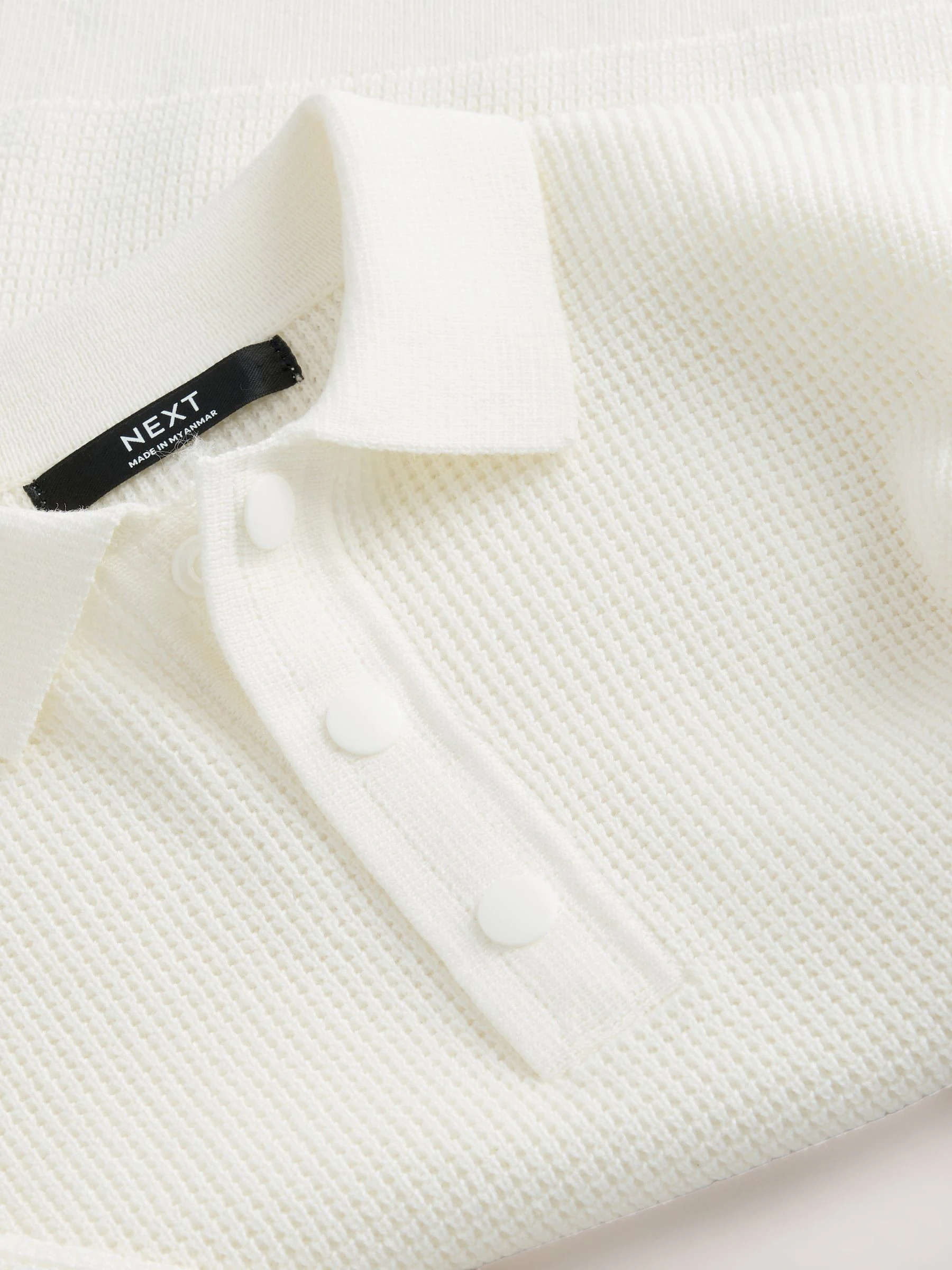 Ecru-crème - Poloshirt met textuur en lange mouwen (3-16jr)