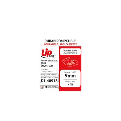 UPrint - Ruban d'étiquettes auto-adhésives pour DYMO 40913 - 1 rouleau (9 mm x 7 m) - fond blanc écriture noire