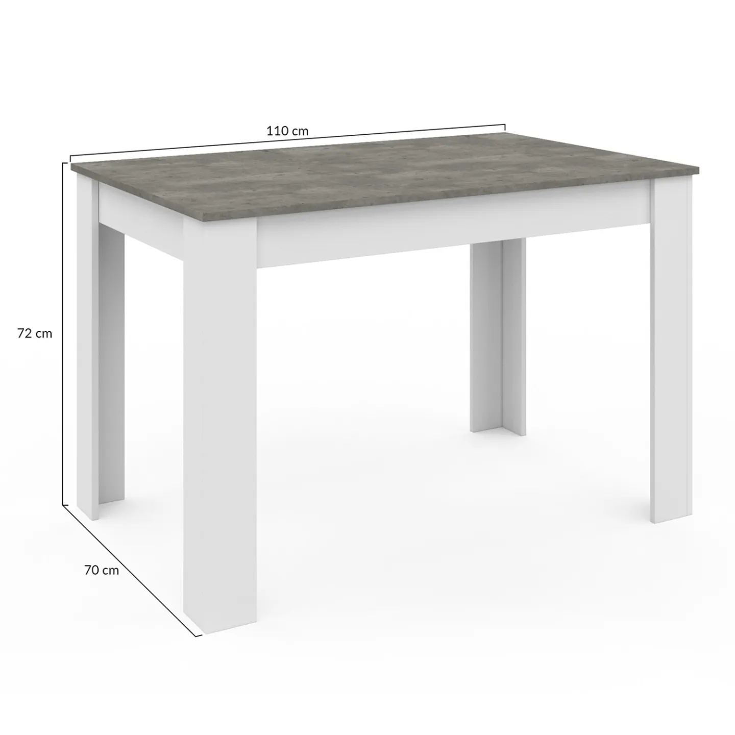 Table à manger rectangle ROZY 6 personnes blanc plateau effet béton 110 cm