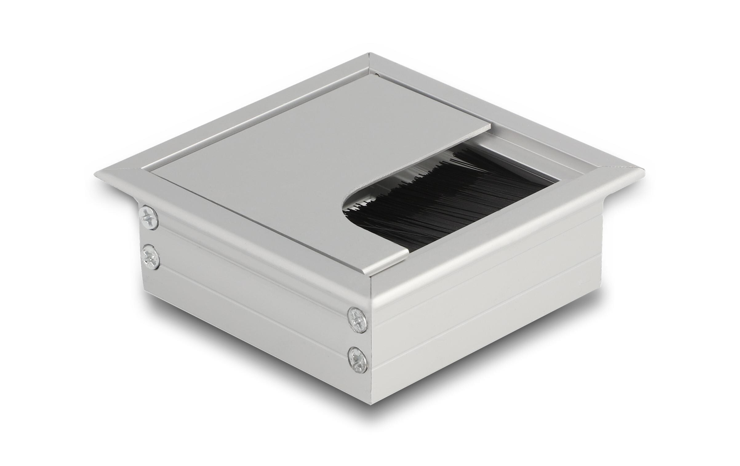 Einbaurahmen für Tisch mit Bürste 80x80x28mm, SilberDelock Kabeldurchführung für Tischeinbau mit Bürste 80 x 80 x 28 mm Silber