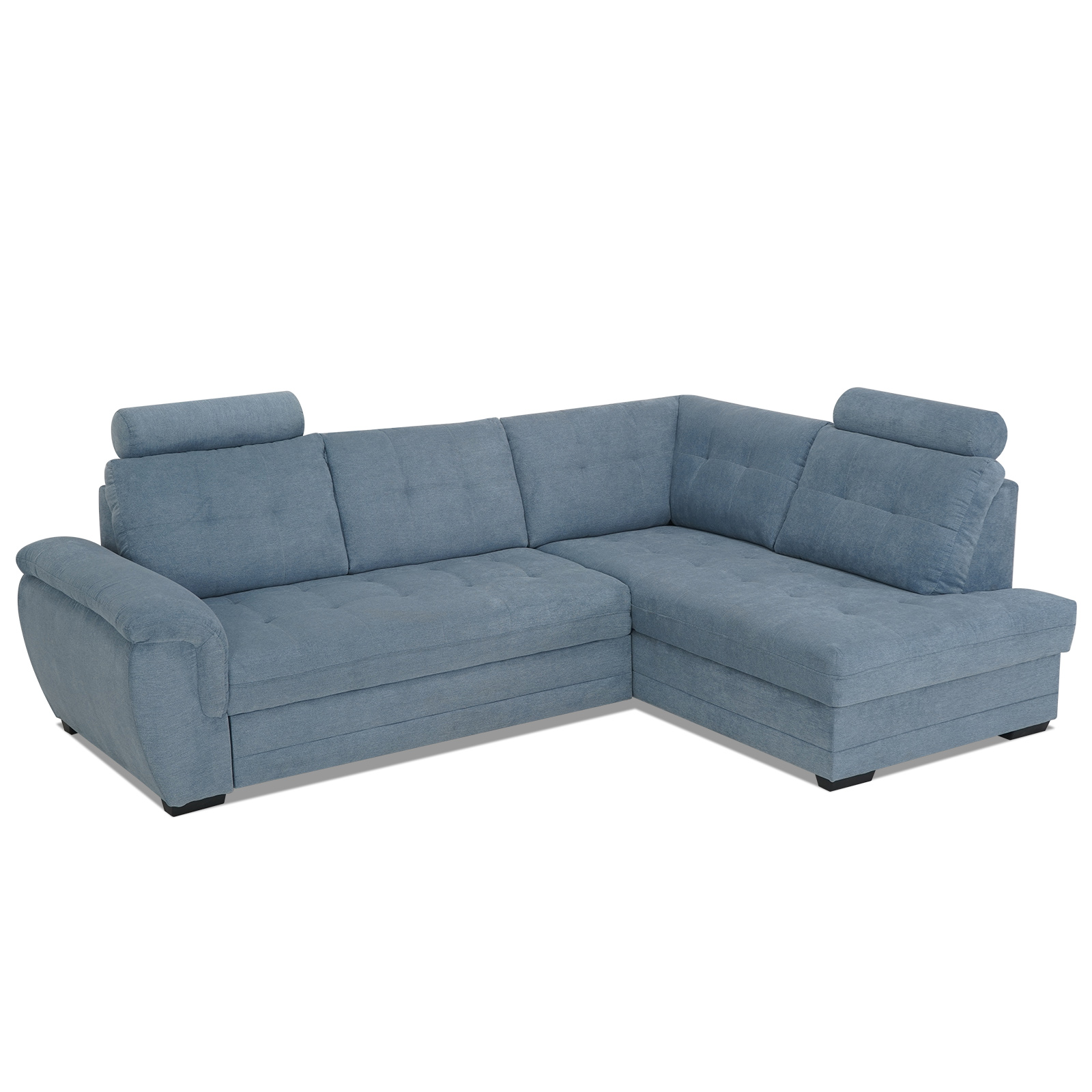 Ecksofa - blue - Velours - Liegefunktion - Staukasten rechts