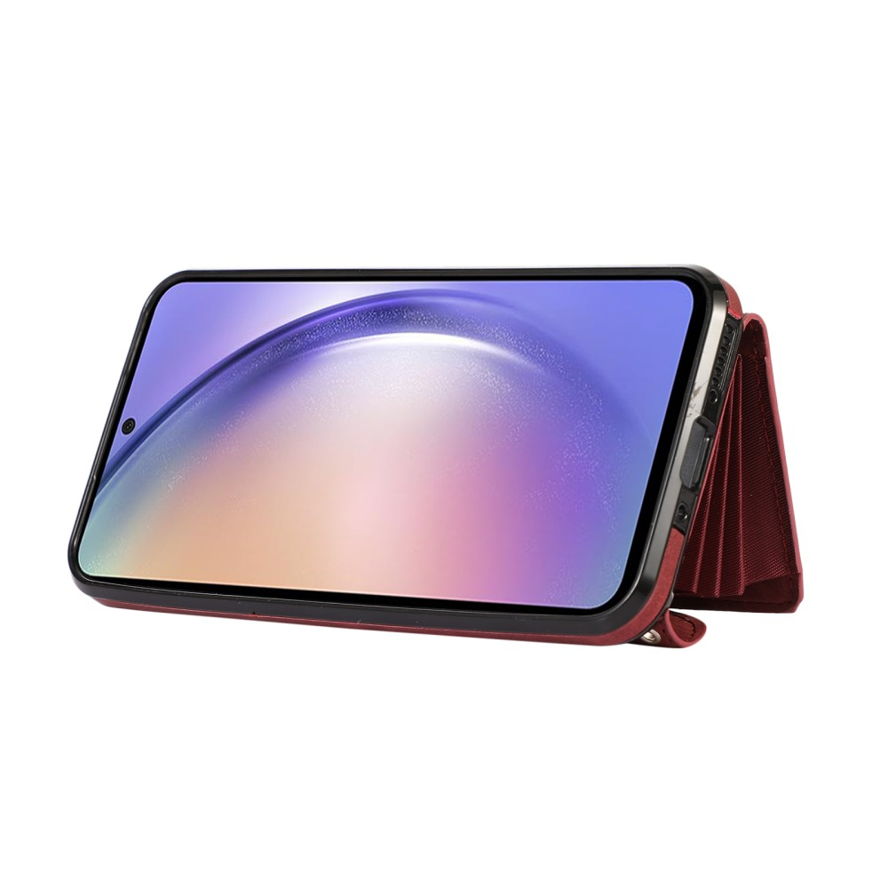 Samsung Galaxy A54 5G Necklace Leder Schutz Hülle mit Kartenfächer   Handykette (RFID Schutz) - Rot