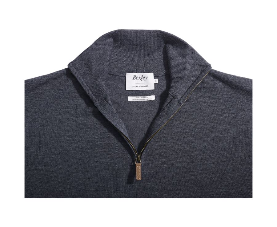 Pull col zippé homme Gris Anthracite chiné - VLARINOS