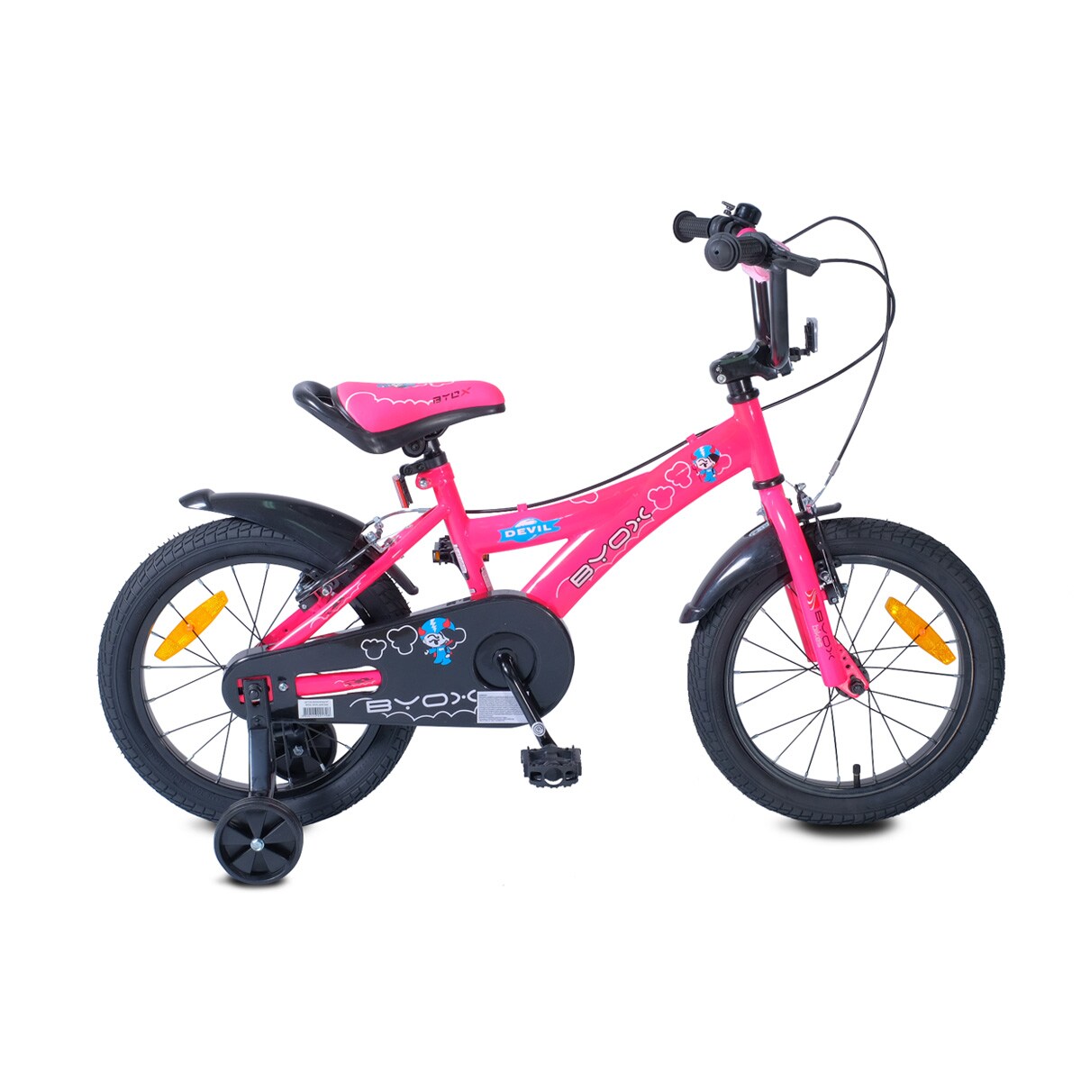 Byox Kinderfahrrad 16 Zoll Devil, Metallrahmen, Stützräder, Klingel, Reflektoren pink