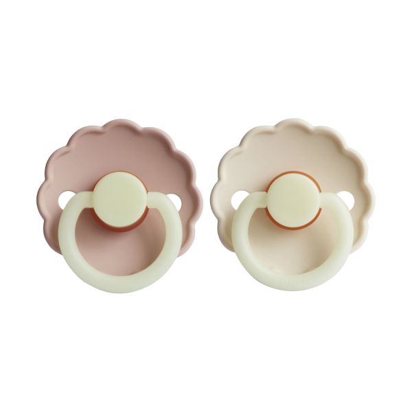 FRIGG Daisy Glow In The Dark Fopspeen - 2 Stuks - 0-6 Mnd - Cream/Blush